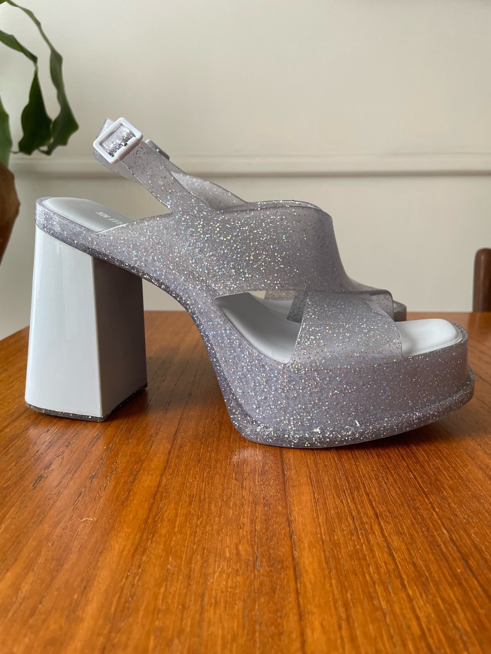 Melissa Platform Silver Glitter Sparkle Heels Size US 9